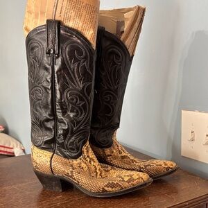 Black and Tan Snake Skin and Leather Cowboy Boots